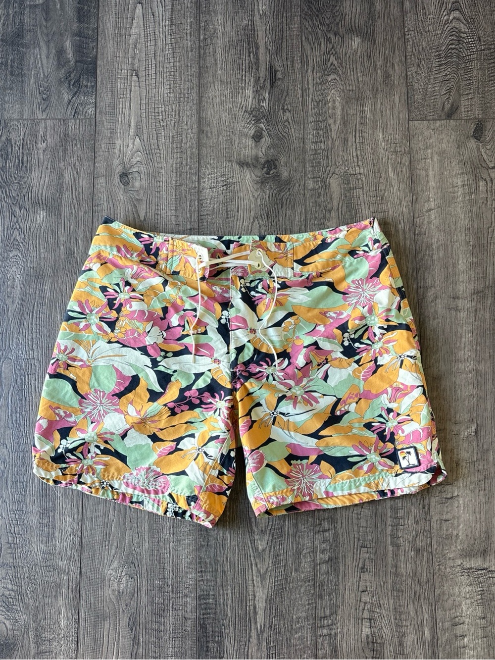 Marine Layer Tropical Floral Drawstring Shorts - Yellow, Pink, Green, Black